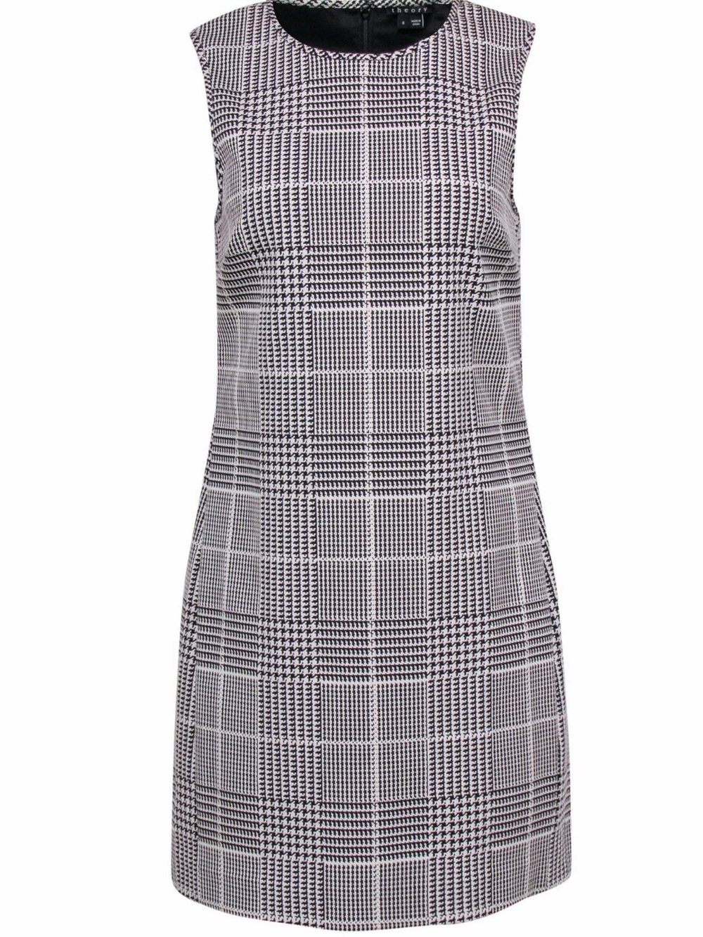 Theory Houndstooth Plaid Sleeveless Sheath Dress Black White Size 8